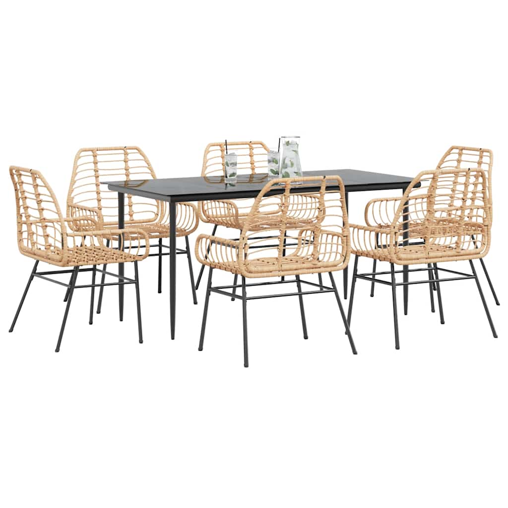 7-delige Tuinset poly rattan glas bruin