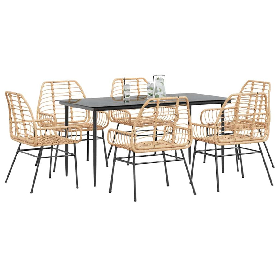 7-delige Tuinset poly rattan glas bruin