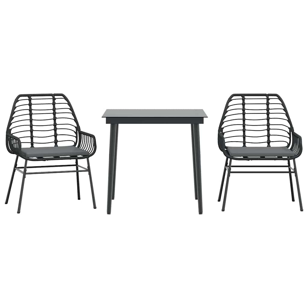 3-Delige Tuinset Met Kussens Poly Rattan Glas Zwart 2 80 x 80 x 74 cm Ja