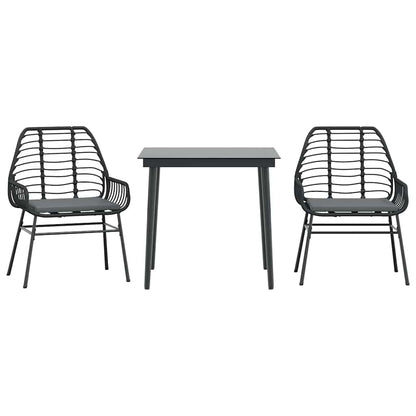 3-Delige Tuinset Met Kussens Poly Rattan Glas Zwart 2 80 x 80 x 74 cm Ja