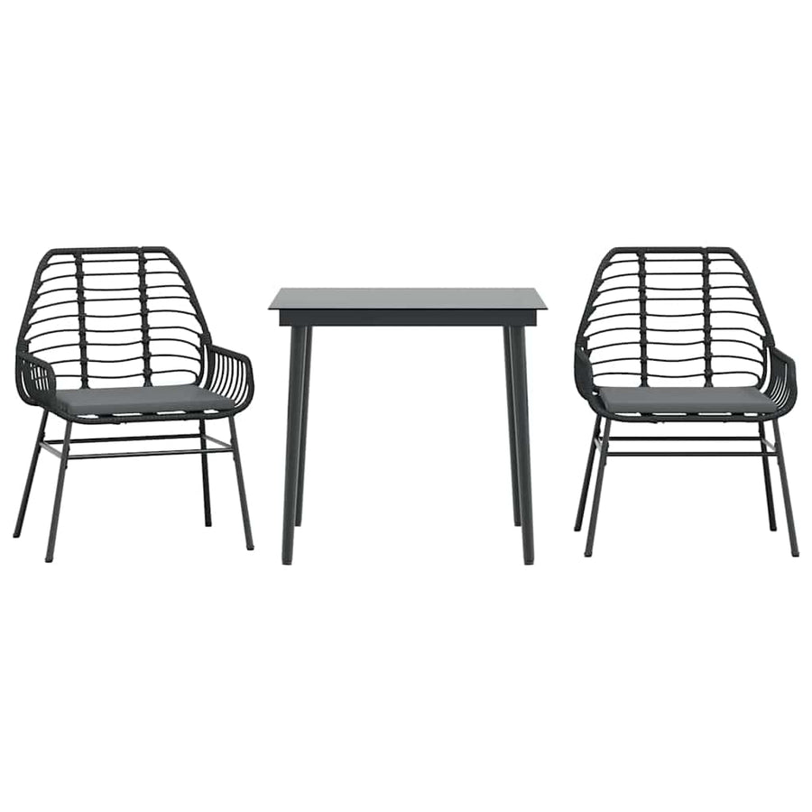 3-Delige Tuinset Met Kussens Poly Rattan Glas Zwart 2 80 x 80 x 74 cm Ja