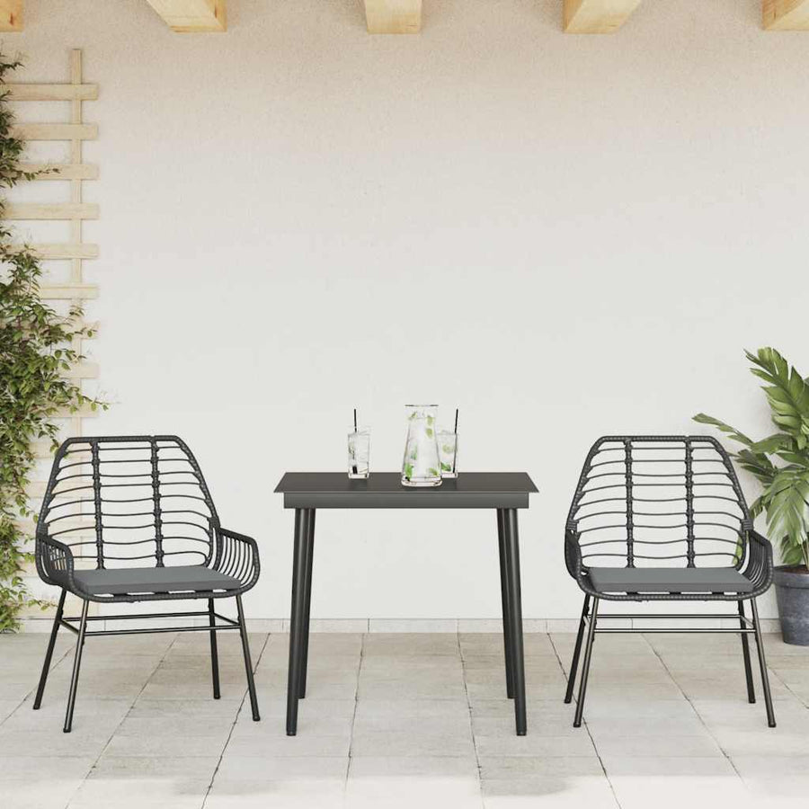 3-Delige Tuinset Met Kussens Poly Rattan Glas Zwart 2 80 x 80 x 74 cm Ja