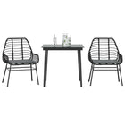 Tuinset 3-delig poly rattan zwart met kussens
