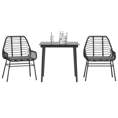 3-Delige Tuinset Met Kussens Poly Rattan Glas Zwart 2 80 x 80 x 74 cm Ja