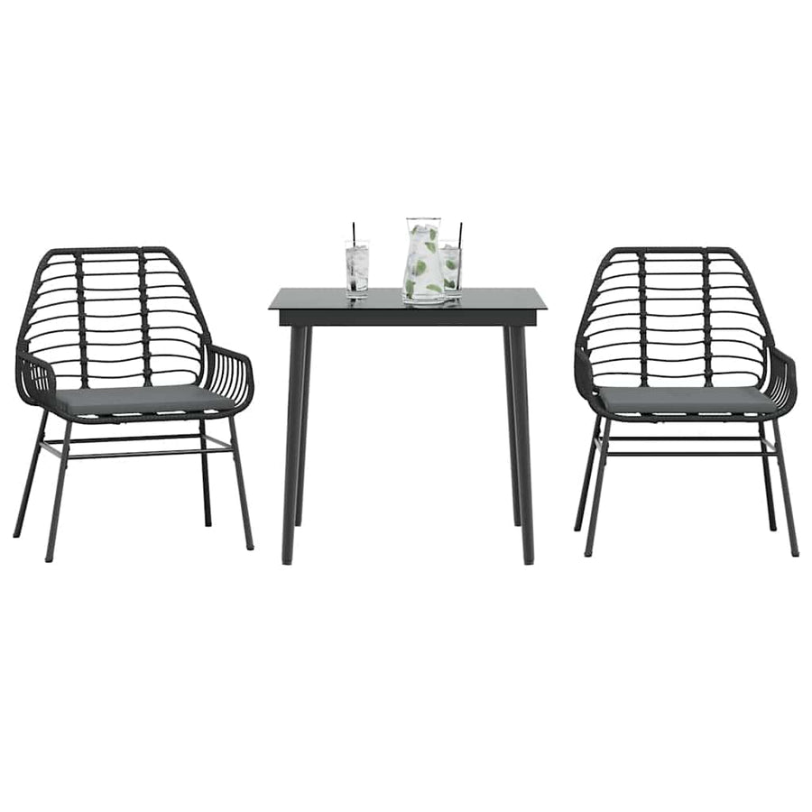 3-Delige Tuinset Met Kussens Poly Rattan Glas Zwart 2 80 x 80 x 74 cm Ja