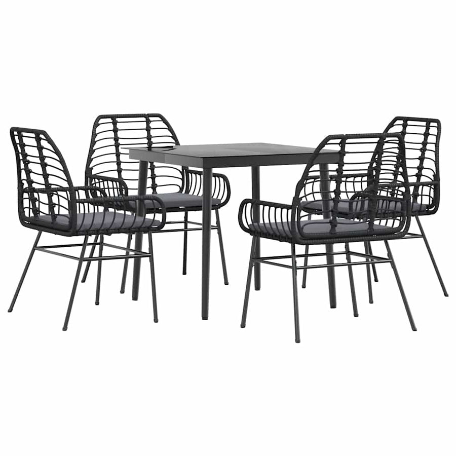 5-Delige Tuinset Met Kussens Poly Rattan Glas Zwart 4 80 x 80 x 74 cm Ja