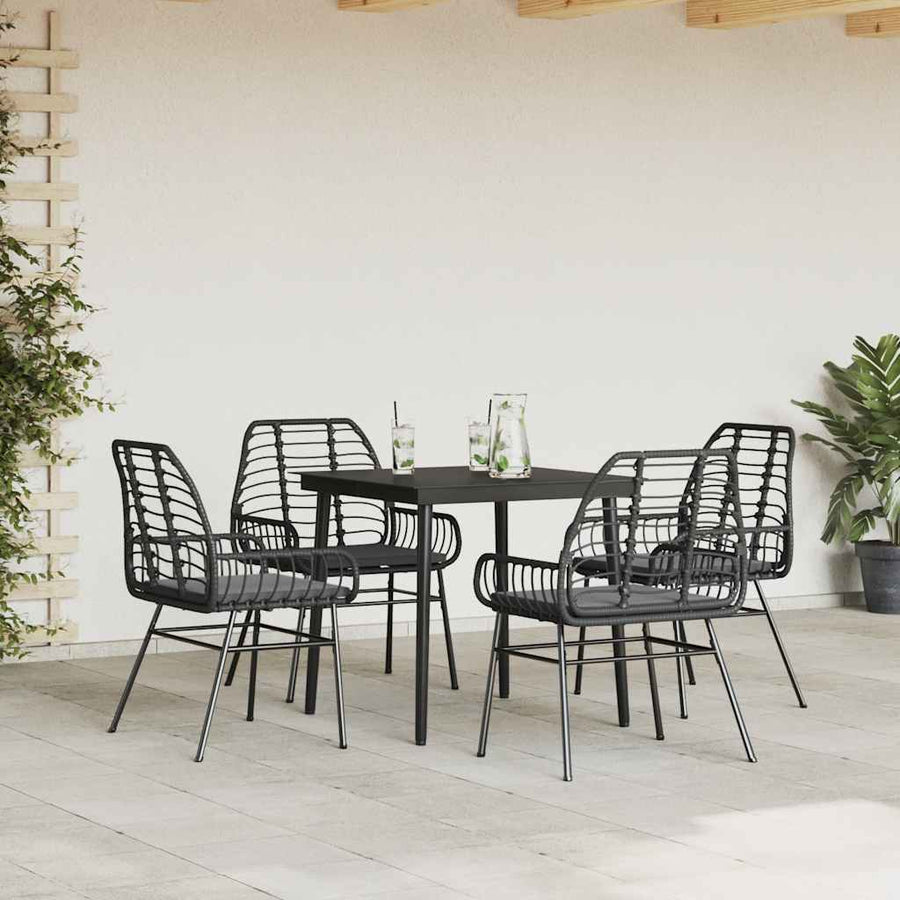 5-Delige Tuinset Met Kussens Poly Rattan Glas Zwart 4 80 x 80 x 74 cm Ja