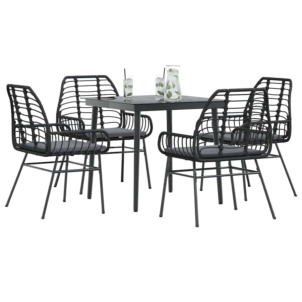 5-Delige Tuinset Met Kussens Poly Rattan Glas Zwart 4 80 x 80 x 74 cm Ja