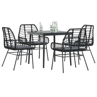 5-Delige Tuinset Met Kussens Poly Rattan Glas Zwart 4 80 x 80 x 74 cm Ja