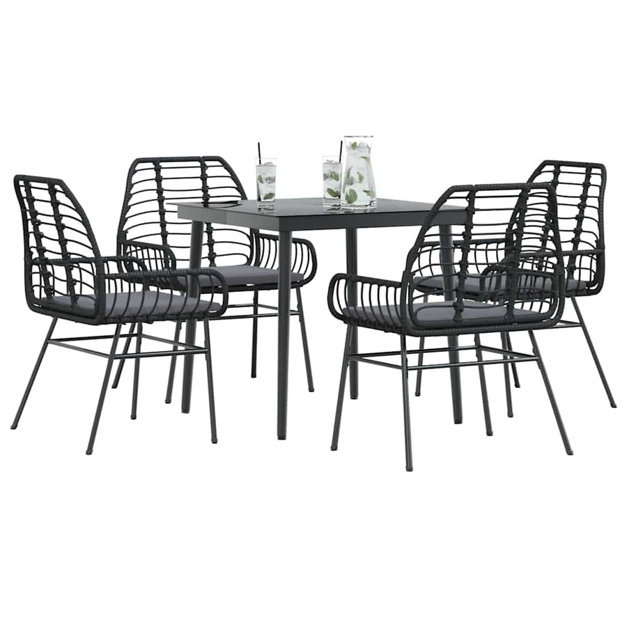 5-Delige Tuinset Met Kussens Poly Rattan Glas Zwart 4 80 x 80 x 74 cm Ja