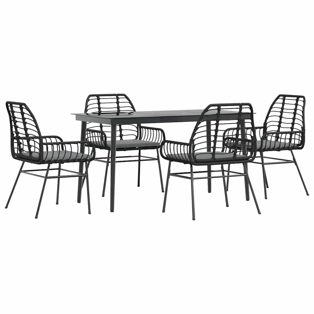 5-Delige Tuinset Met Kussens Poly Rattan Glas Zwart 4 140 x 70 x 74 cm Ja