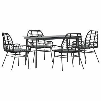 5-Delige Tuinset Met Kussens Poly Rattan Glas Zwart 4 140 x 70 x 74 cm Ja