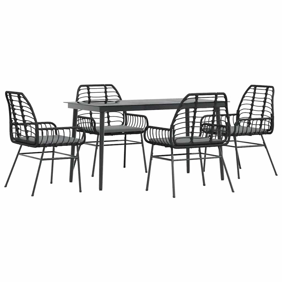 5-Delige Tuinset Met Kussens Poly Rattan Glas Zwart 4 140 x 70 x 74 cm Ja