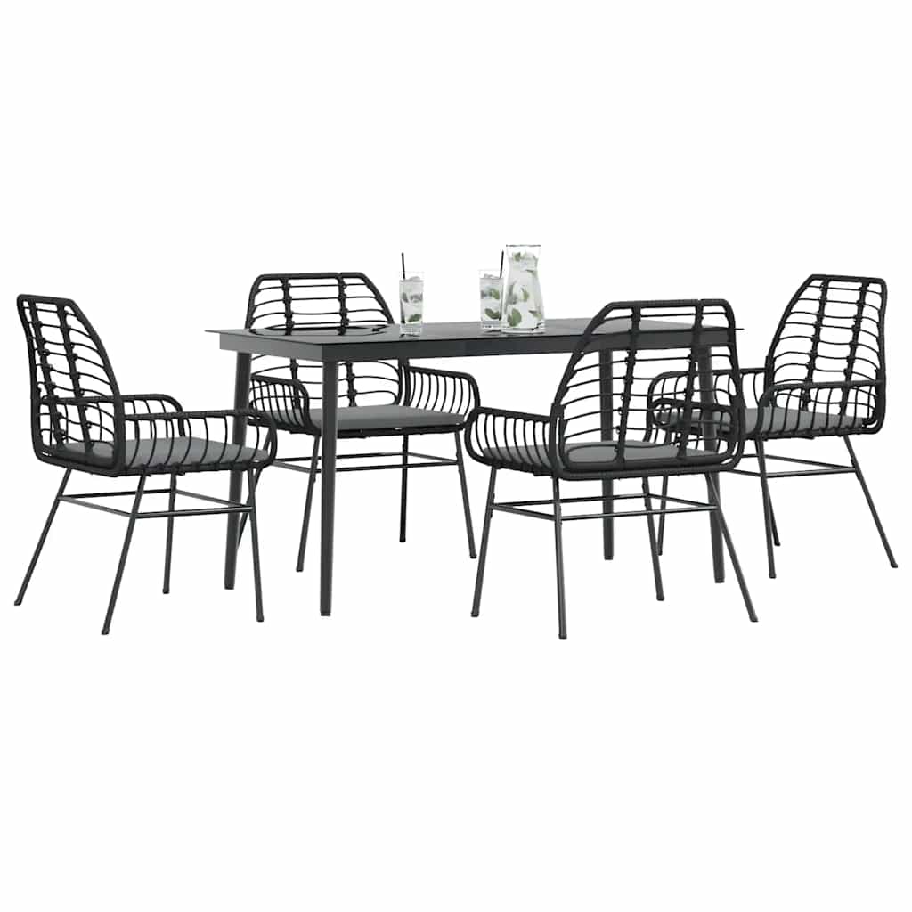 5-Delige Tuinset Met Kussens Poly Rattan Glas Zwart 4 140 x 70 x 74 cm Ja