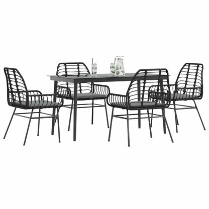 5-Delige Tuinset Met Kussens Poly Rattan Glas Zwart 4 140 x 70 x 74 cm Ja