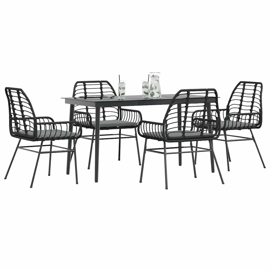 5-Delige Tuinset Met Kussens Poly Rattan Glas Zwart 4 140 x 70 x 74 cm Ja