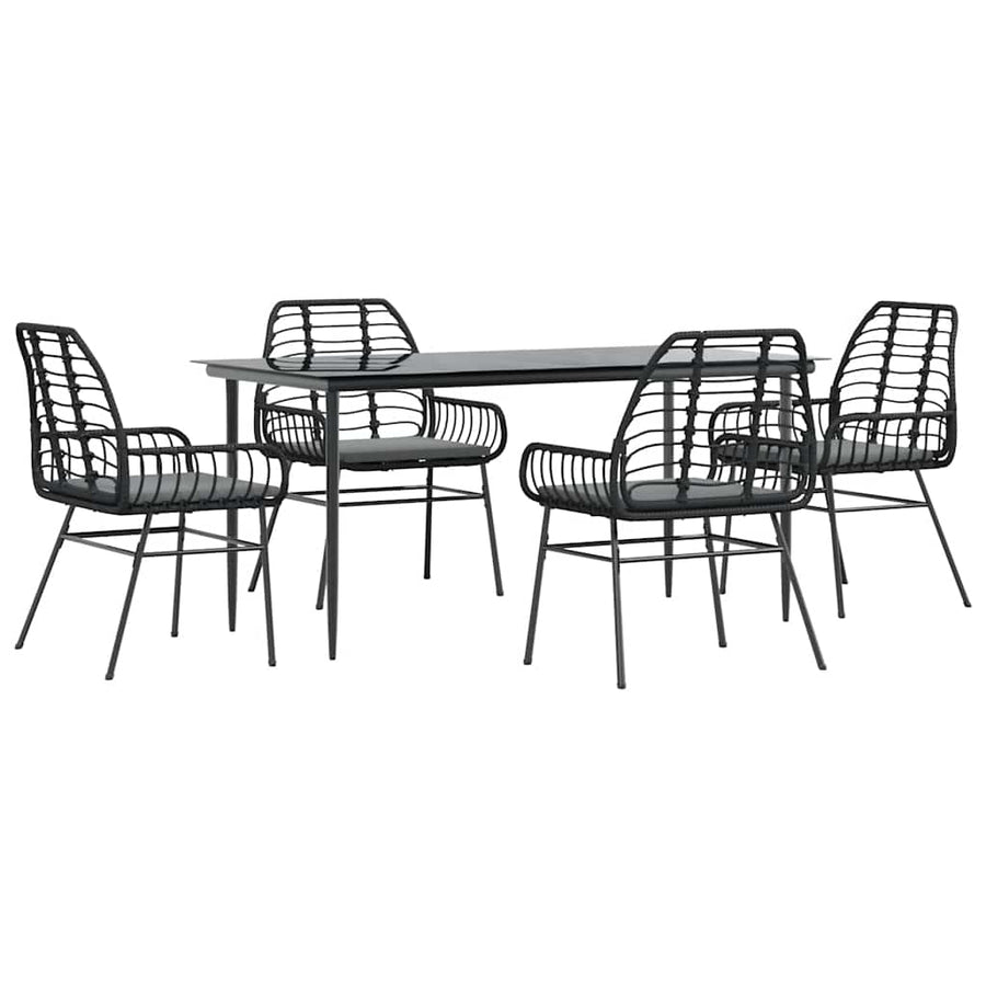 5-Delige Tuinset Met Kussens Poly Rattan Glas Zwart 4 160 x 80 x 74 cm Ja