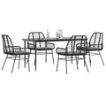 5-delige Tuinset met kussens poly rattan glas zwart