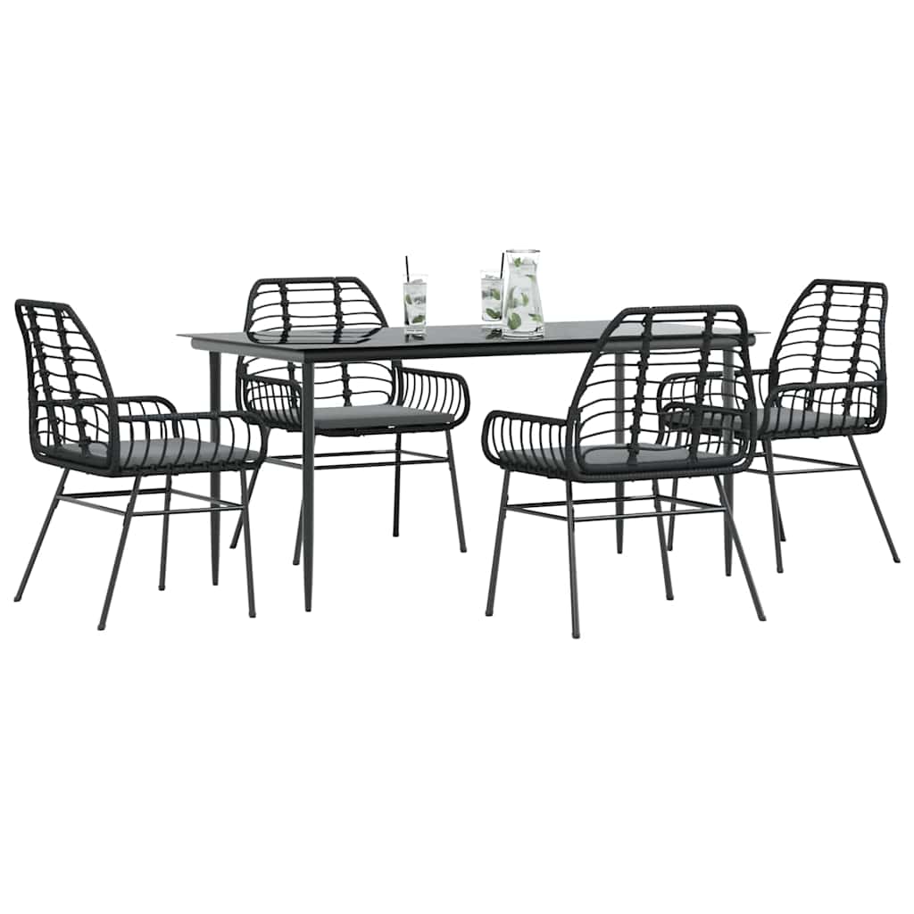 5-Delige Tuinset Met Kussens Poly Rattan Glas Zwart 4 160 x 80 x 74 cm Ja