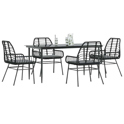 5-Delige Tuinset Met Kussens Poly Rattan Glas Zwart 4 160 x 80 x 74 cm Ja