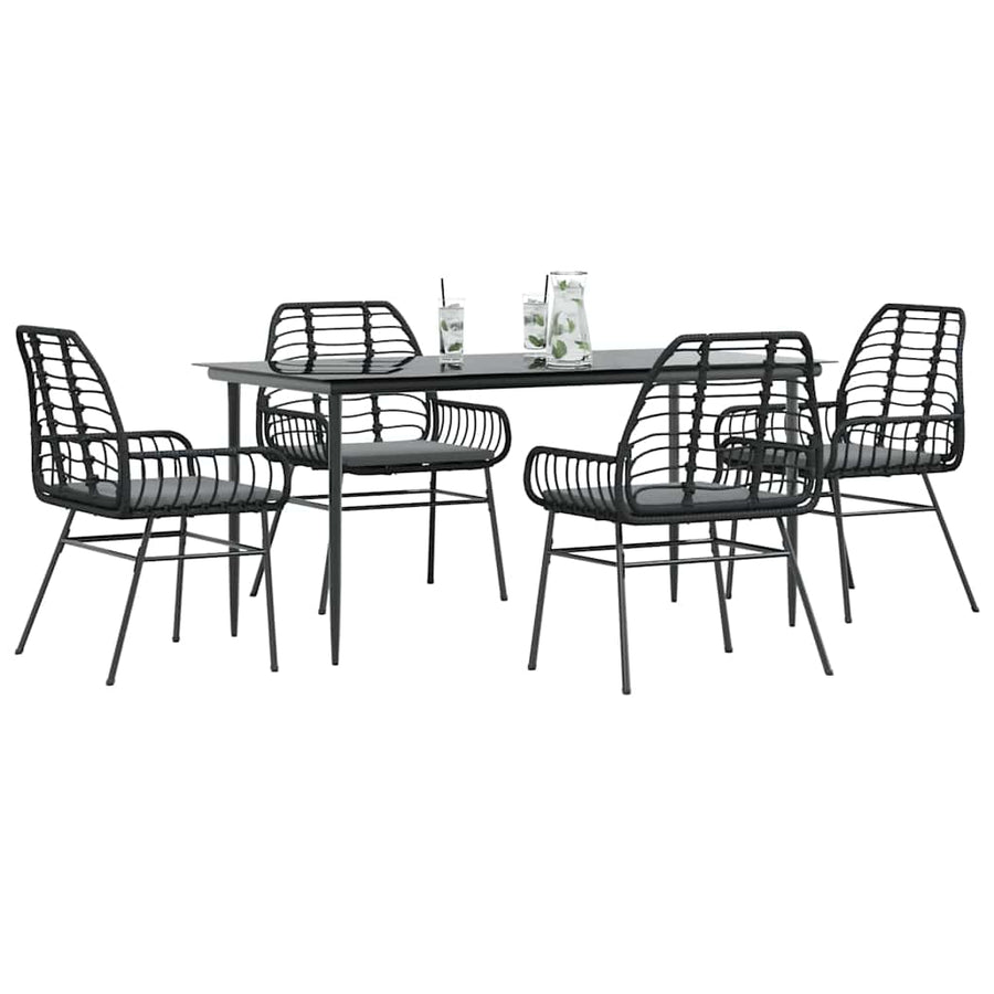 5-Delige Tuinset Met Kussens Poly Rattan Glas Zwart 4 160 x 80 x 74 cm Ja