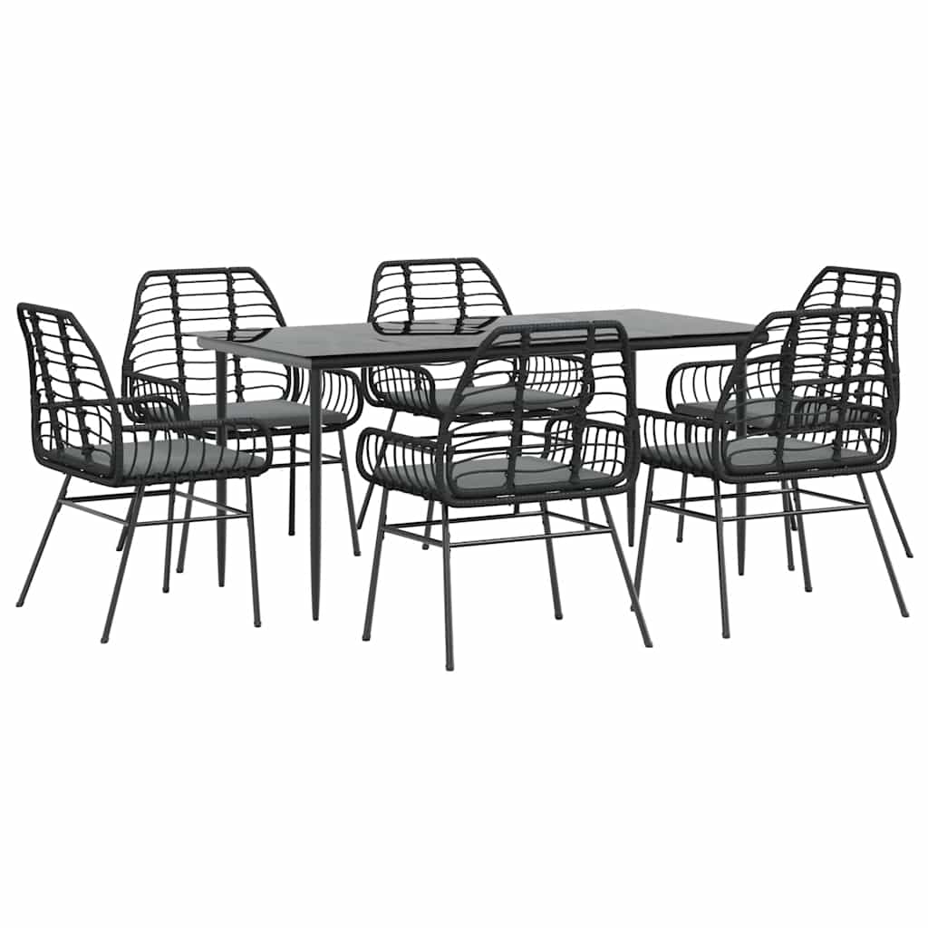 7-Delige Tuinset Met Kussens Poly Rattan Glas Zwart 6 160 x 80 x 74 cm Ja