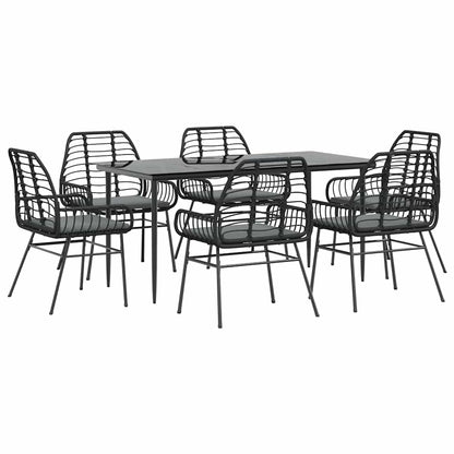 7-Delige Tuinset Met Kussens Poly Rattan Glas Zwart 6 160 x 80 x 74 cm Ja