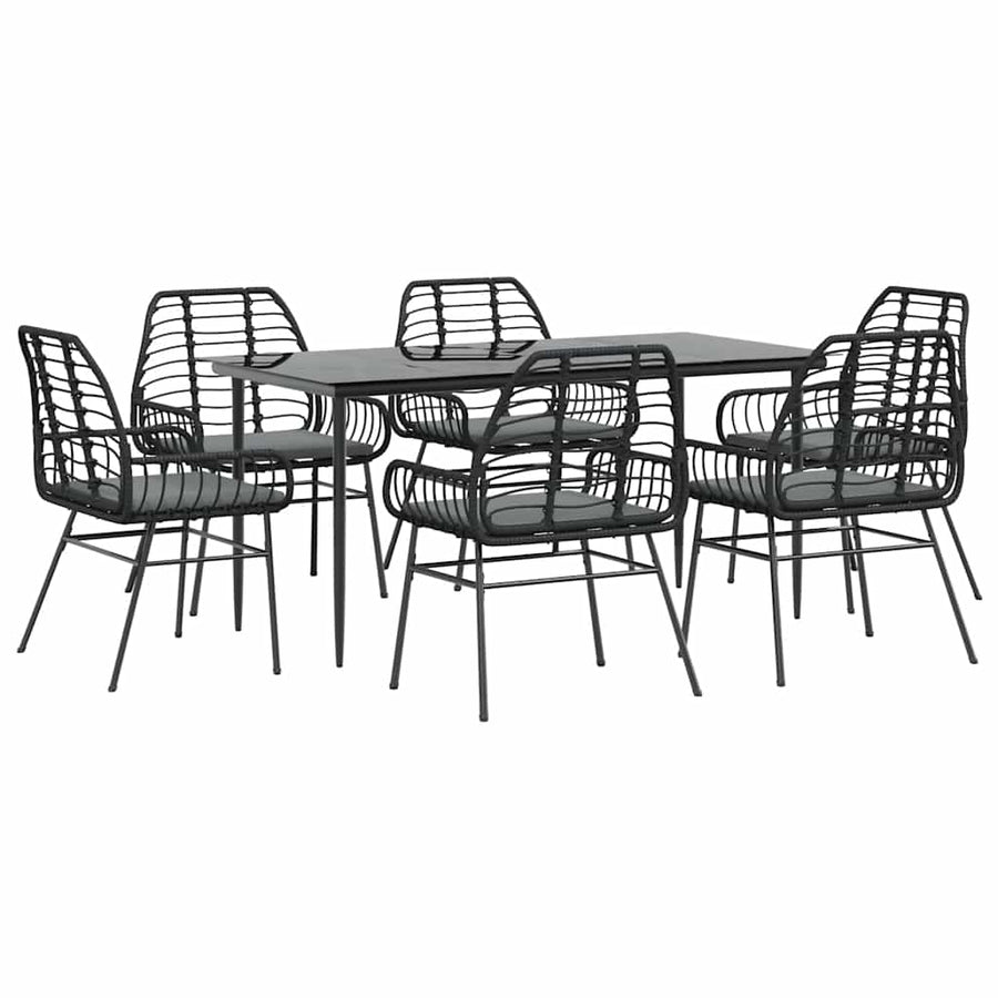 7-Delige Tuinset Met Kussens Poly Rattan Glas Zwart 6 160 x 80 x 74 cm Ja