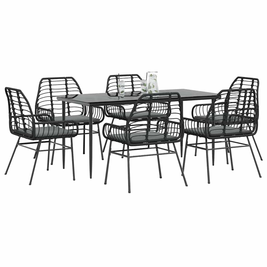 7-Delige Tuinset Met Kussens Poly Rattan Glas Zwart 6 160 x 80 x 74 cm Ja