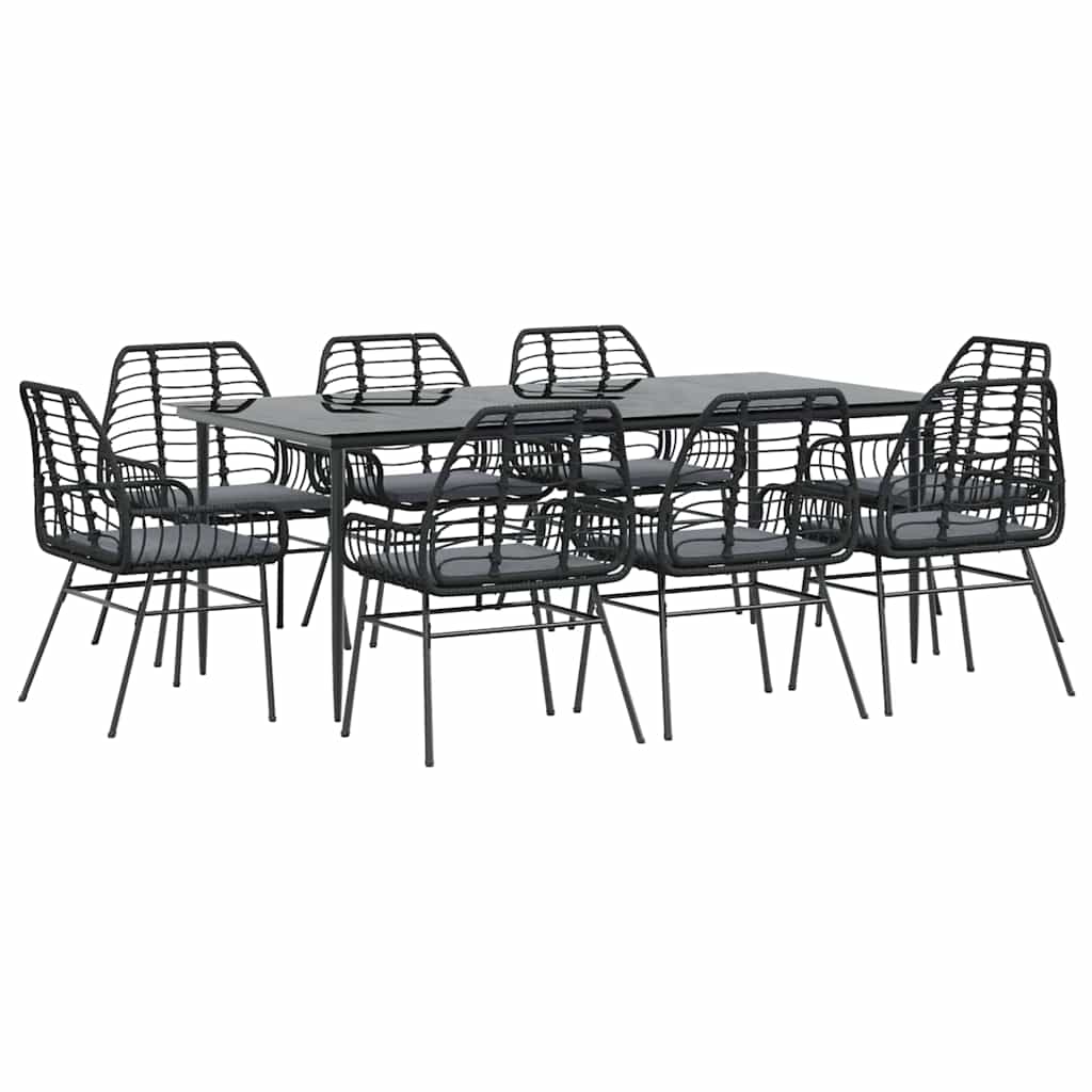 9-Delige Tuinset Met Kussens Poly Rattan Glas Zwart 8 200 x 100 x 74 cm Ja
