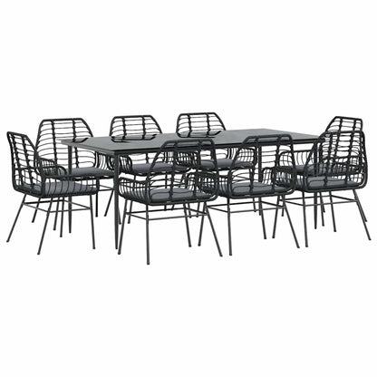 9-Delige Tuinset Met Kussens Poly Rattan Glas Zwart 8 200 x 100 x 74 cm Ja