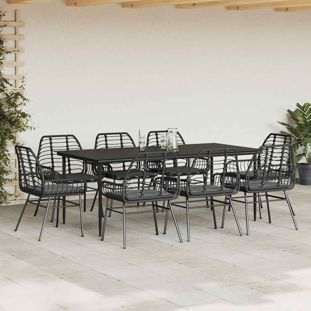 9-Delige Tuinset Met Kussens Poly Rattan Glas Zwart 8 200 x 100 x 74 cm Ja