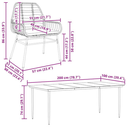9-Delige Tuinset Met Kussens Poly Rattan Glas Zwart 8 200 x 100 x 74 cm Ja