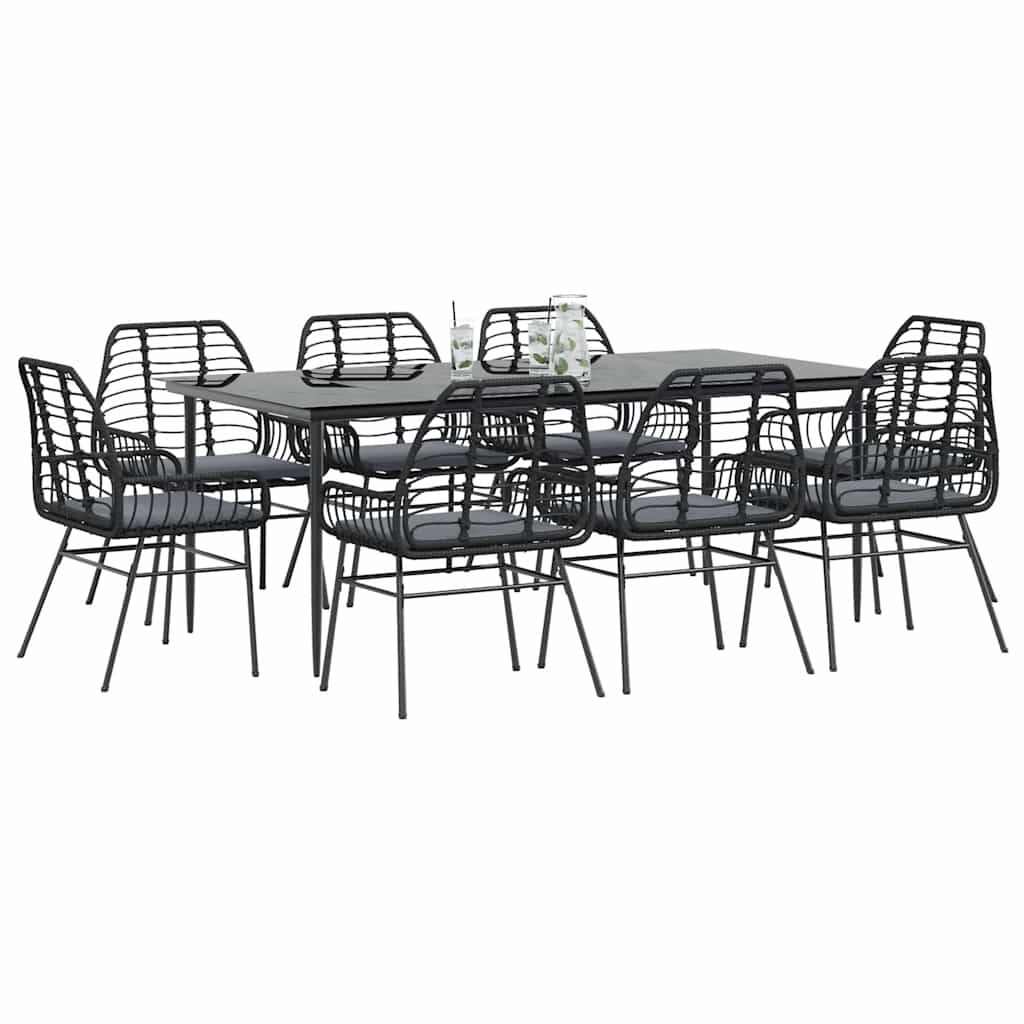 9-Delige Tuinset Met Kussens Poly Rattan Glas Zwart 8 200 x 100 x 74 cm Ja