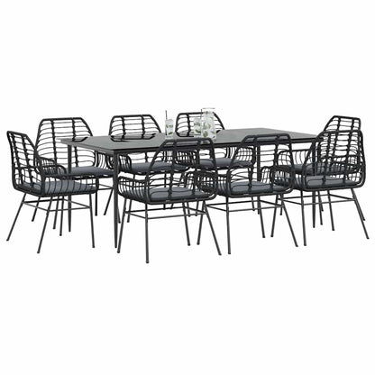 9-Delige Tuinset Met Kussens Poly Rattan Glas Zwart 8 200 x 100 x 74 cm Ja