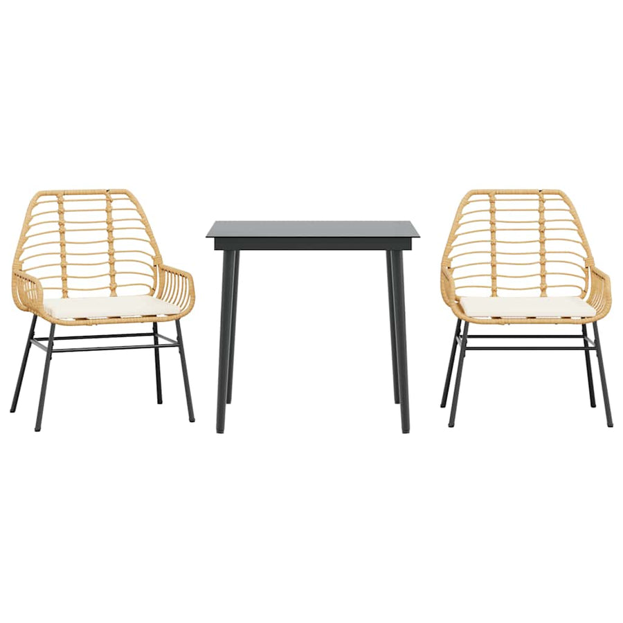 3-Delige Tuinset Met Kussens Poly Rattan Glas Bruin 2 80 x 80 x 74 cm Ja