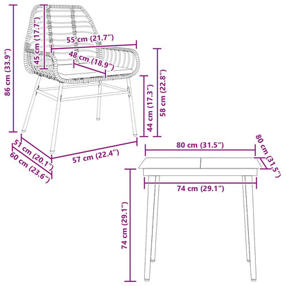 3-Delige Tuinset Met Kussens Poly Rattan Glas Bruin 2 80 x 80 x 74 cm Ja