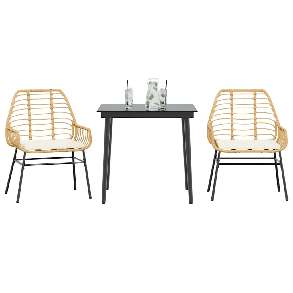 3-Delige Tuinset Met Kussens Poly Rattan Glas Bruin 2 80 x 80 x 74 cm Ja