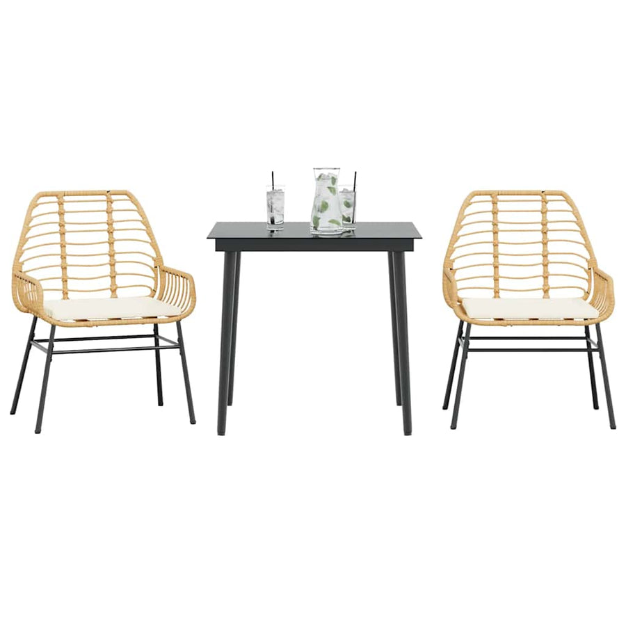 3-Delige Tuinset Met Kussens Poly Rattan Glas Bruin 2 80 x 80 x 74 cm Ja