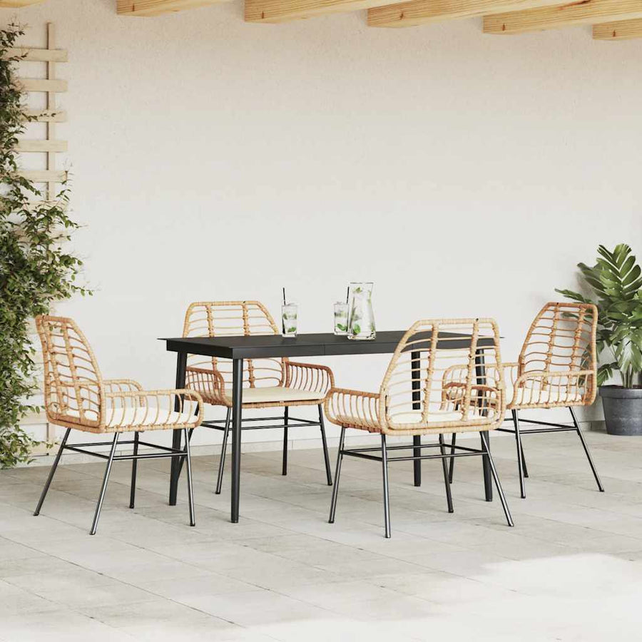 5-Delige Tuinset Met Kussens Poly Rattan Glas Bruin 4 140 x 70 x 74 cm Ja