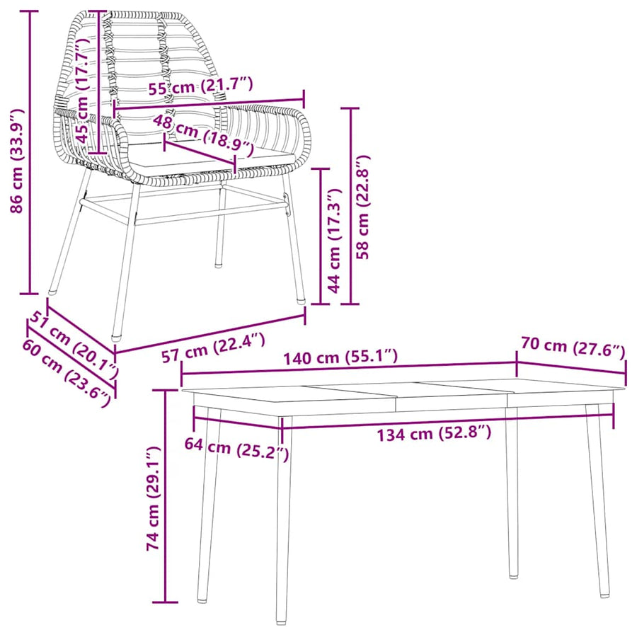 5-Delige Tuinset Met Kussens Poly Rattan Glas Bruin 4 140 x 70 x 74 cm Ja