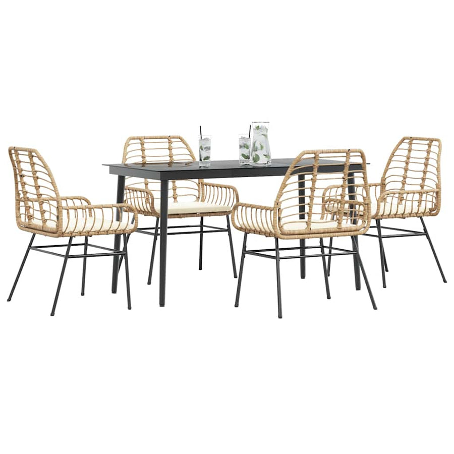 5-Delige Tuinset Met Kussens Poly Rattan Glas Bruin 4 140 x 70 x 74 cm Ja