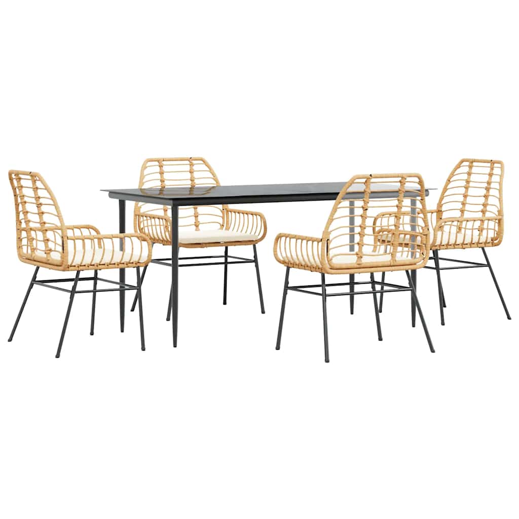 5-Delige Tuinset Met Kussens Poly Rattan Glas Bruin 4 160 x 80 x 74 cm Ja