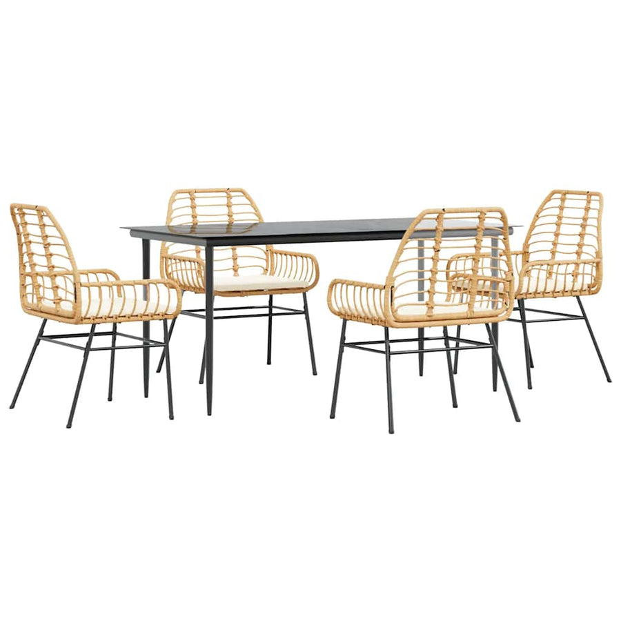 5-Delige Tuinset Met Kussens Poly Rattan Glas Bruin 4 160 x 80 x 74 cm Ja