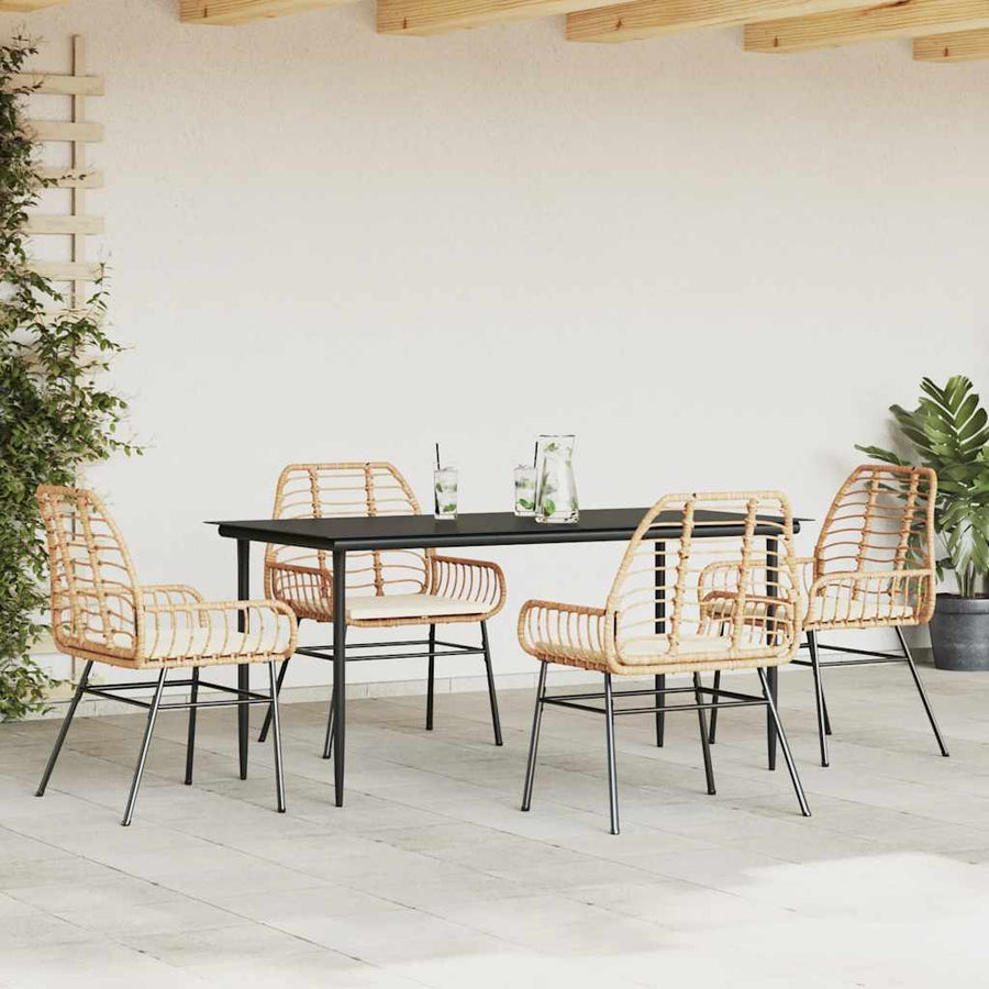 5-Delige Tuinset Met Kussens Poly Rattan Glas Bruin 4 160 x 80 x 74 cm Ja