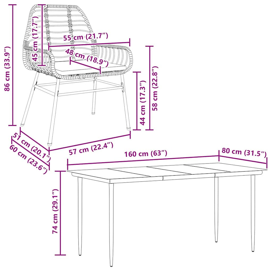 5-Delige Tuinset Met Kussens Poly Rattan Glas Bruin 4 160 x 80 x 74 cm Ja