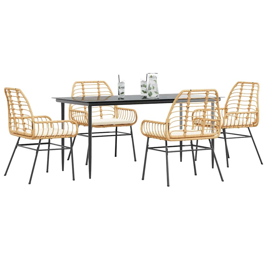 5-Delige Tuinset Met Kussens Poly Rattan Glas Bruin 4 160 x 80 x 74 cm Ja