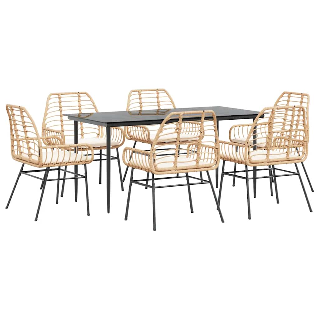 7-Delige Tuinset Met Kussens Poly Rattan Glas Bruin 6 160 x 80 x 74 cm Ja