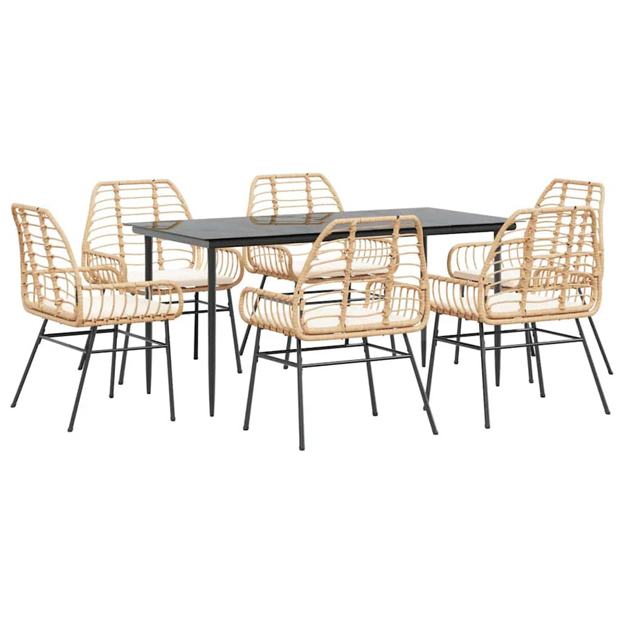 7-Delige Tuinset Met Kussens Poly Rattan Glas Bruin 6 160 x 80 x 74 cm Ja