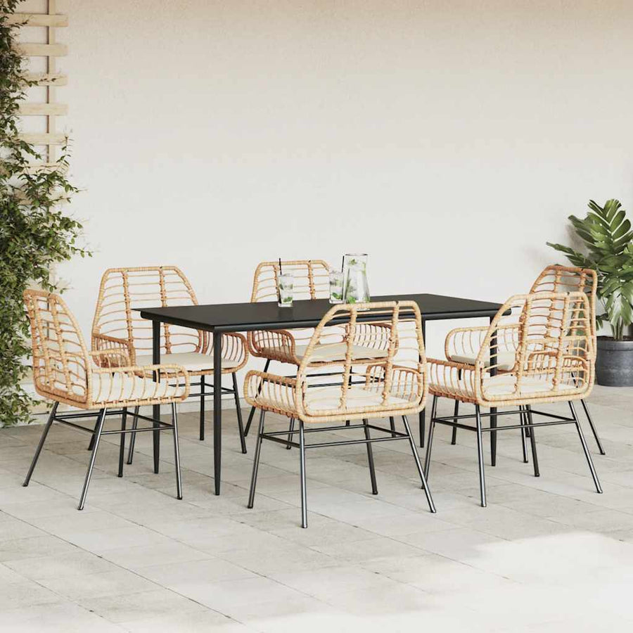 7-Delige Tuinset Met Kussens Poly Rattan Glas Bruin 6 160 x 80 x 74 cm Ja